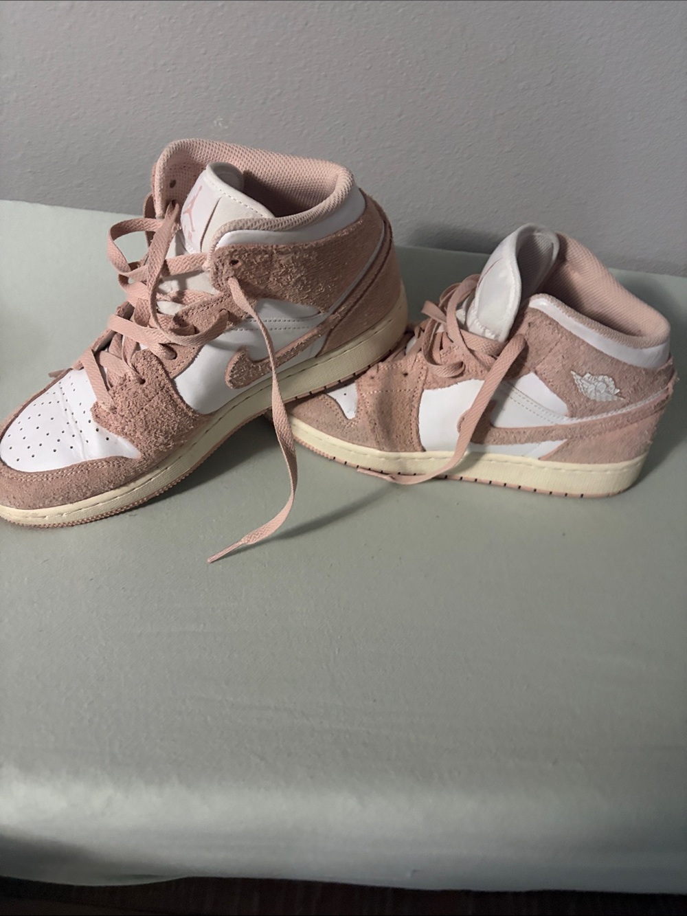 Nike Kids High-Top Sneakers in Blush Pink and White
